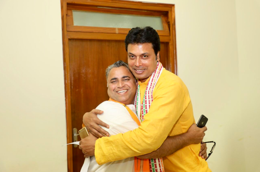 Sunil Deodhar with new chief minister Biplab Deb after Tripura victory